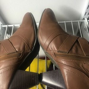 Brown high heel booties